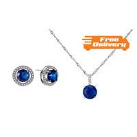 2.33ct Simulated Sapphire Necklace and Earrings Set