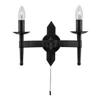 2422 2bk 2 light wrought iron saxon wall light with pull switch