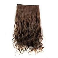 24 Inch 120g Long Brown Heat Resistant Synthetic Fiber Curly Clip In Hair Extensions with 5 Clips
