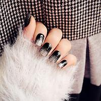 24Pcs Super Bright Black Silver Glitter Nail High-End Paragraph Break Fake Nails In The Patch Of Long Nail Glue