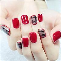 24 Pcs Sexy Wine Red And Black Silk Fan Brief Paragraph Nail A Piece Of Hand White False Nails Fake Nails Patch