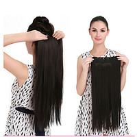 24Inch 5Clips Long Straight Heat Resistant Synthetic Hair Piece Natural Hair Extension 666