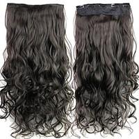 24 Inch 120g Long Brownish Black Heat Resistant Synthetic Fiber Curly Clip In Hair Extensions with 5 Clips