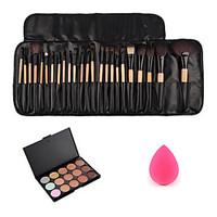 24pcs Wood Handle Makeup BrushesSmall Makeup Sponge15 Colors Concealer Palette