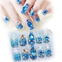 24pcsset blue sapphire rhinestone diamond with glitter powder nail art ...
