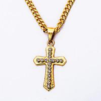 24k gold plated mens rhinestones cross pendant necklaces