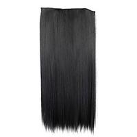 24 Inch 120g Long Black Synthetic Straight Clip In Hair Extensions with 5 Clips