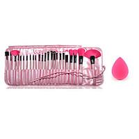 24pcs Makeup Brushes Wood Handle blush/foundation/powder/ shadow/liner brush cosmetic kit And Small Makeup Sponge