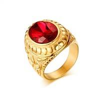 24MM Stainless Steel Red Rhinestones Ring Gold Color Luxury Engaged Rings Men RC-336