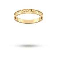 2.5mm Hand Engraved Wedding Ring in 18 Carat Yellow Gold - Ring Size O