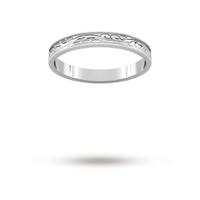 2.5mm Hand Engraved Wedding Ring in 18 Carat White Gold - Ring Size M