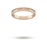2.5mm Hand Engraved Wedding Ring in 9 Carat Rose Gold - Ring Size N
