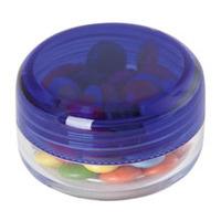 250 x Personalised Round plastic container with 12 gr. carletties - National Pens