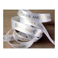 25mm Bride & Groom Wedding Print Ribbon Gold