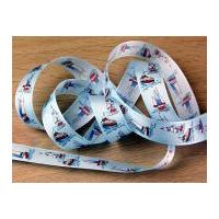 25mm Nautical Sailing Ships Print Taffeta Ribbon Blue