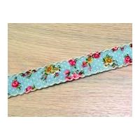 25mm Crochet Edge Floral Ribbon Blue