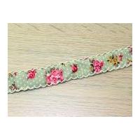 25mm crochet edge floral ribbon green