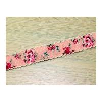 25mm crochet edge floral ribbon pink