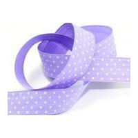 25mm spotty polka dot printed cotton ribbon tape lilacwhite