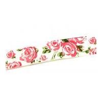 25mm Vintage Style Flower Wired Edge Ribbon Pink