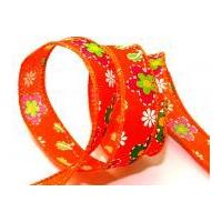 25mm Rustic Flower Wired Edge Ribbon Orange