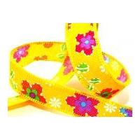 25mm rustic flower wired edge ribbon yellow