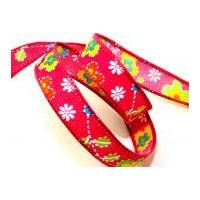 25mm rustic flower wired edge ribbon cerise pink