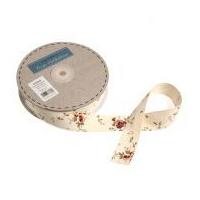 25mm Vintage Style Floral Print Herringbone Ribbon Wine