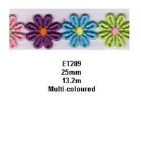 25mm Essential Trimmings Fun Daisy Lace Trimming Multicoloured