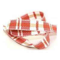 25mm Rustic Woven Check Christmas Ribbon 15m Red, White & Beige