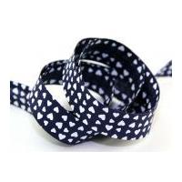 25mm heart print cotton bias binding tape navy blue