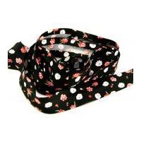 25mm dainty floral print cotton bias binding tape blackpink