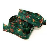 25mm Christmas Teddies Print Cotton Bias Binding Tape Green