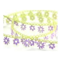 25mm Sally Flower Garland Ribbon Green/Lilac