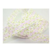 25mm Flower Print Wired Ribbon Lilac/Green