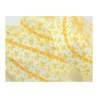 25mm flower print wired ribbon yellowgreen