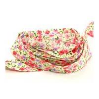 25mm summer floral print cotton bias binding tape pinklilac