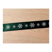 25mm Snowflake Christmas Satin Ribbon Green