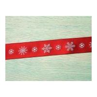 25mm Snowflake Christmas Satin Ribbon Red