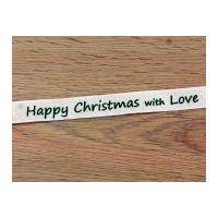 25mm happy christmas with love ribbon green white