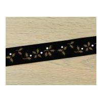 25mm christmas holly print ribbon black gold