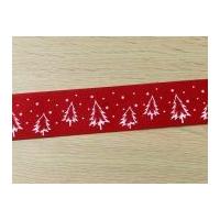 25mm Christmas Tree Print Ribbon Red & White