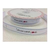 25mm Bertie's Bows Sewn with Love Grosgrain Ribbon White