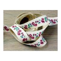 25mm vintage style floral print cotton rustic webbing ribbon cream