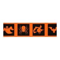 25mm Berisford Halloween Spooky Nights Print Ribbon 1 Orange/Black