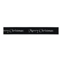 25mm Berisford Merry Christmas Print Ribbon 10 Black