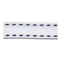 25mm Berisford Stitched Grosgrain Ribbon 8 White/Navy