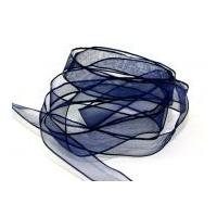 25mm Berisford Wired Sheer Organza Ribbon 13 Navy