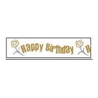 25mm Celebrate Happy Birthday Rose Ribbon Gold & Silver/White