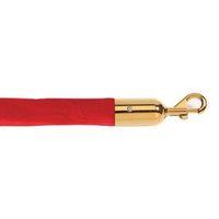 25MM DIAMETER, 1.8M, RED VELOUR ROPE, SLIDE SNAP END POLISHED BRASS